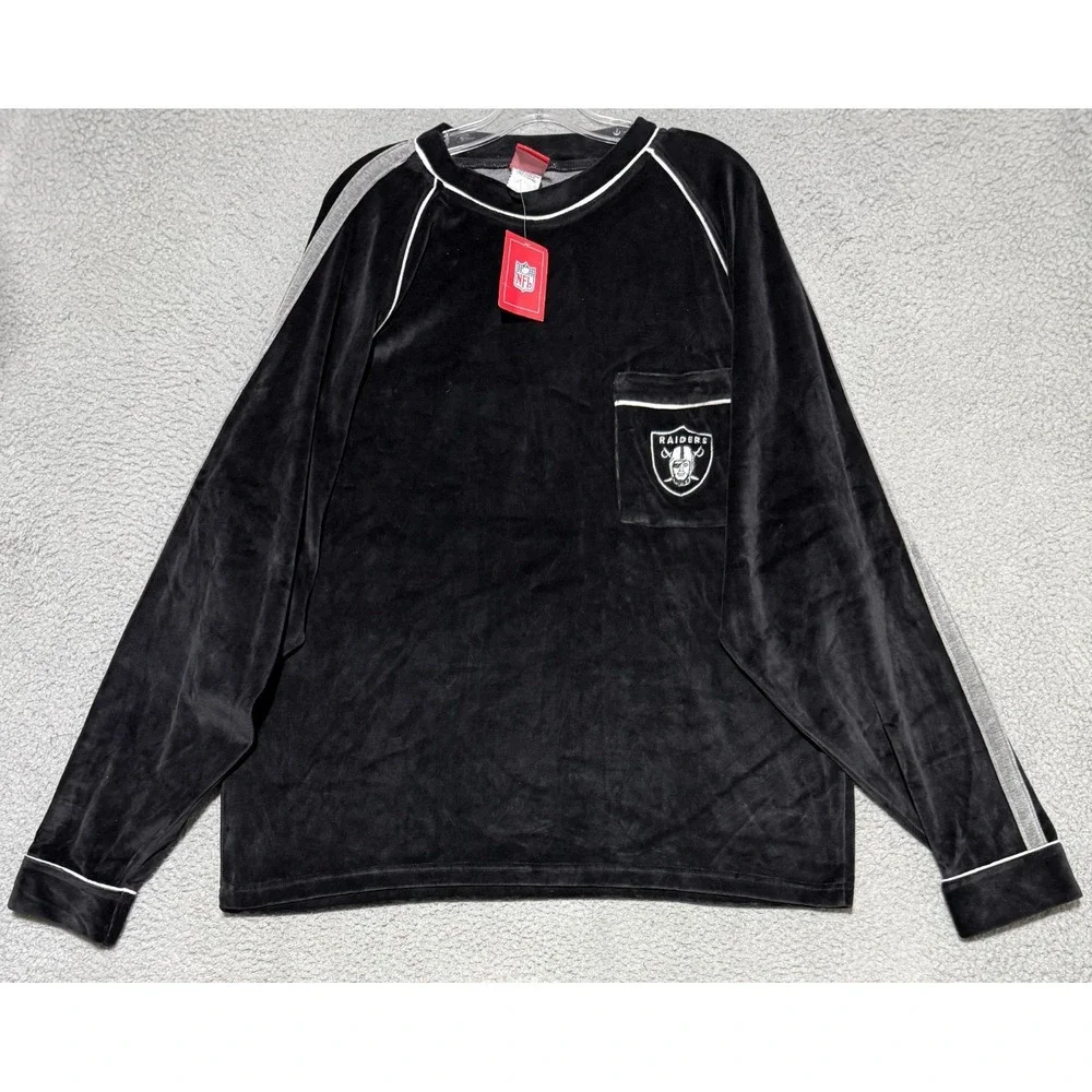 Vintage NEW Raiders Velour Sweatsuit Tracksuit Black Velvet Set Mens XL NFL